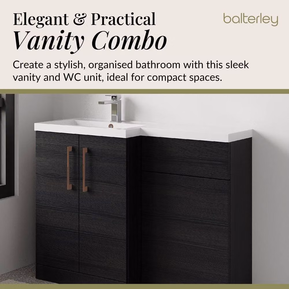 Balterley Modern Matt Black Woodgrain Left-Hand Vanity and WC Unit Combination W: 110 cm, H: 84 cm – 3