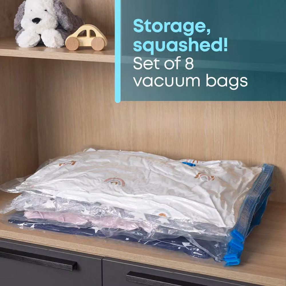 FINEWAY 8-Pack Reusable Vacuum Storage Bags in Transparent, W: 50 cm, H: 70 cm – 2