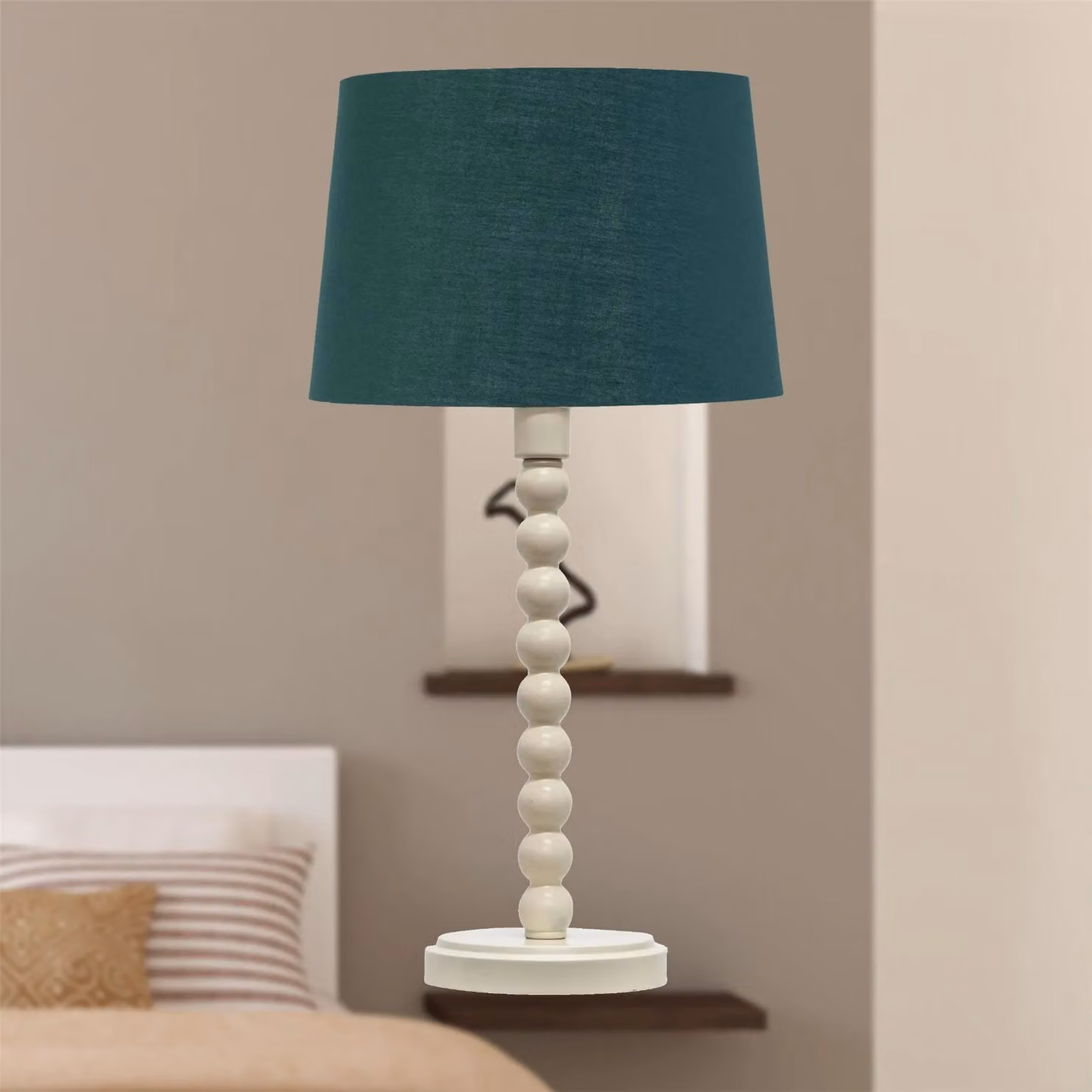 First Choice Lighting Bobbin Ivory Table Lamp with Green and Gold Fabric Shade – 4