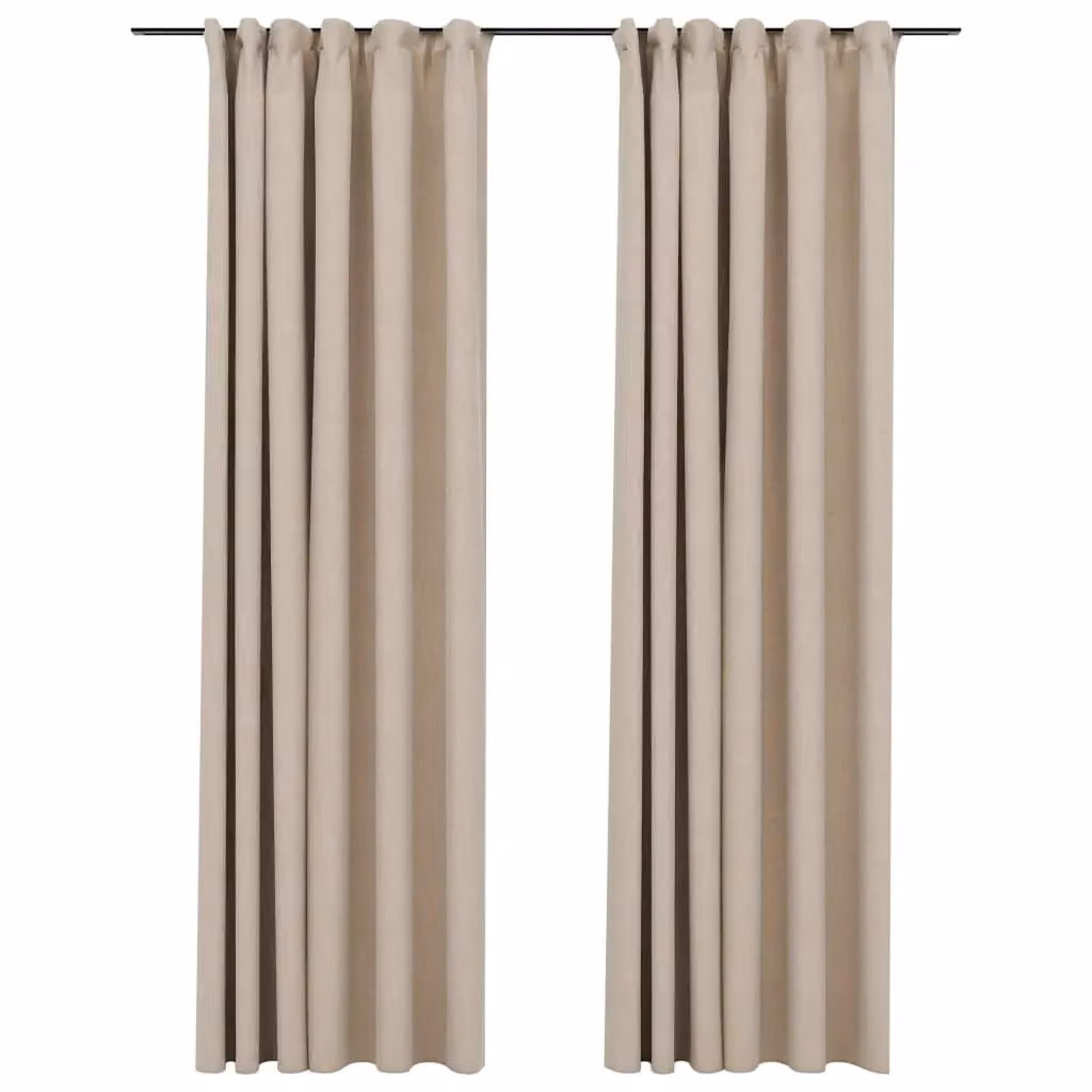 Berkfield Home Linen-Look Blackout Curtains with Hooks, 2 Pack, Beige, W: 140 cm, H: 225 cm – 2