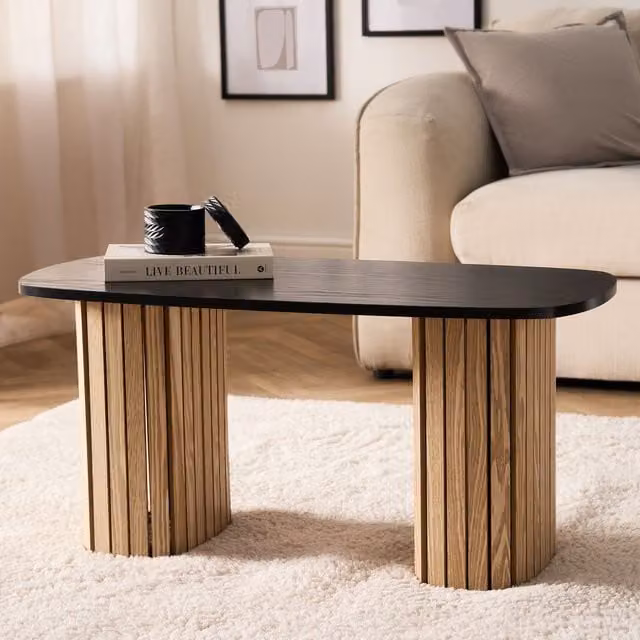 OHS Madison Ribbed Long Coffee Table and Side Table in Black and Multicolour – 1