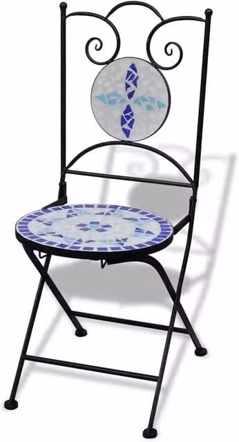 Berkfield Home Set of 2 Ceramic Blue and White Geometric Folding Bistro Chairs – 1