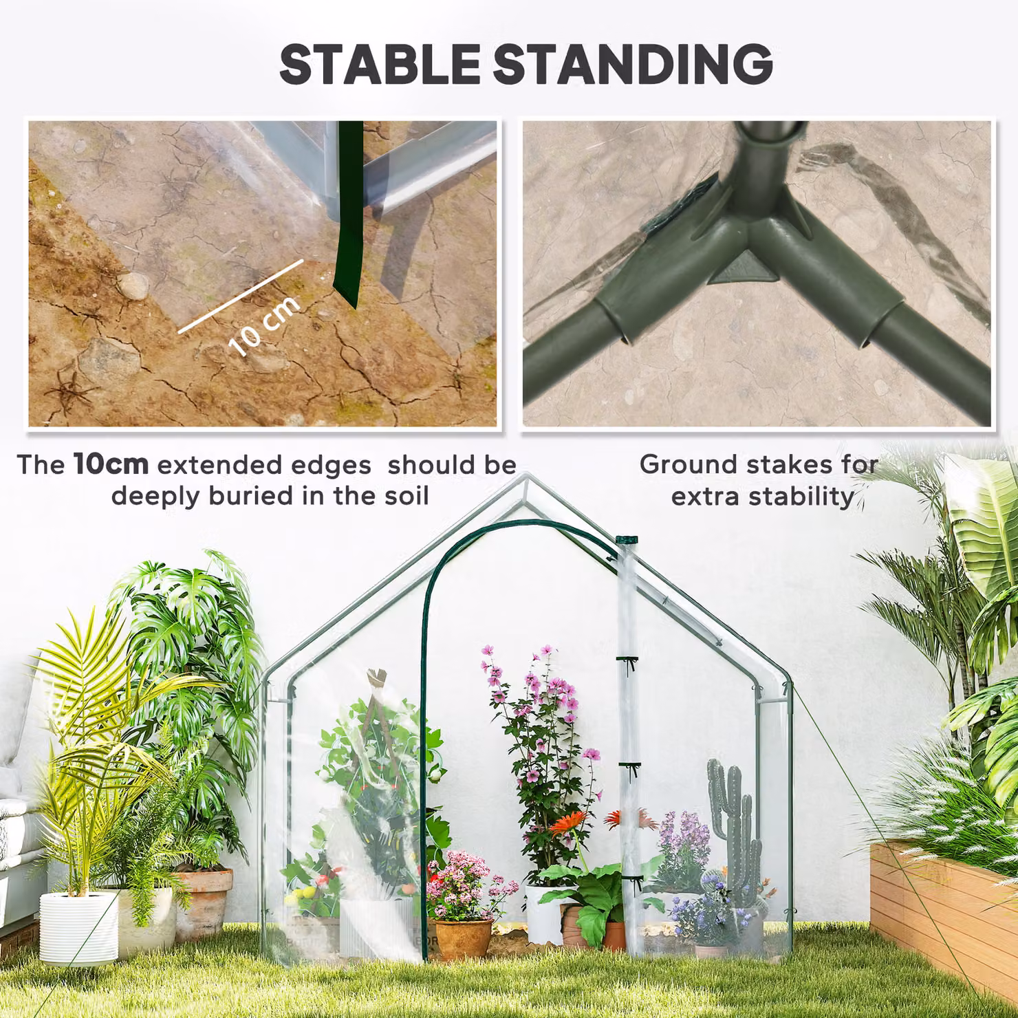 Outsunny White PVC and Steel Frame Walk In Greenhouse with Zipped Door and Window, W/D/H: 180 x 100 x 168 cm – 4