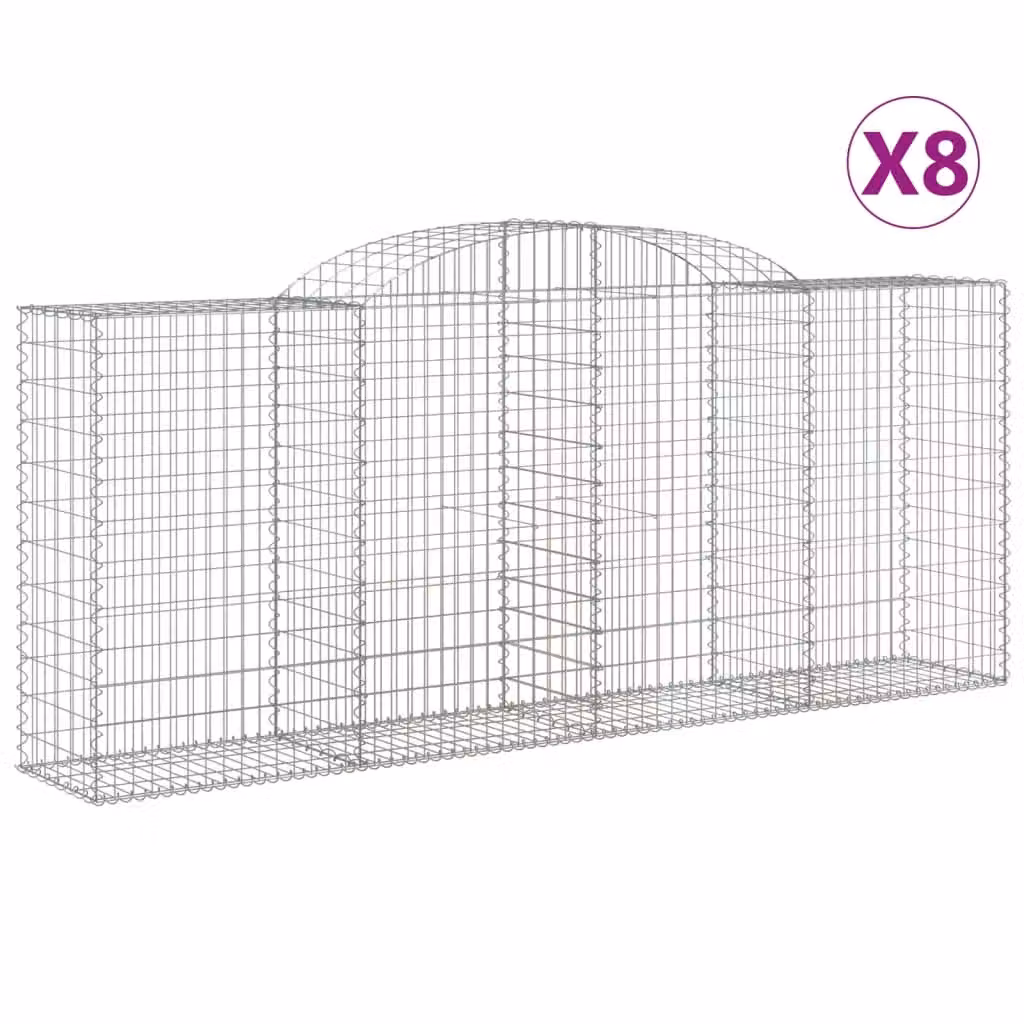 Berkfield Home Arched Gabion Baskets, 8 Piece Set, Silver Galvanised Steel, W: 300 cm, D: 50 cm, H: 120-140 cm – 2