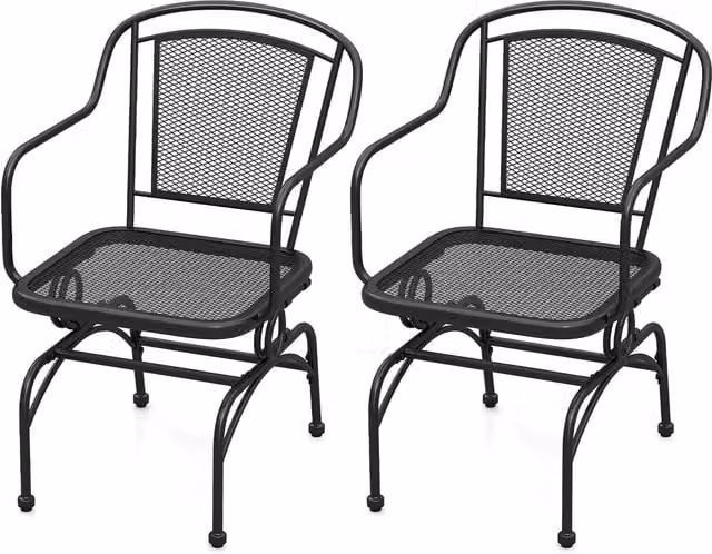 Costway Set of 2 Black Textilene Patio Rocking Chairs with Powder Coated Steel Frame