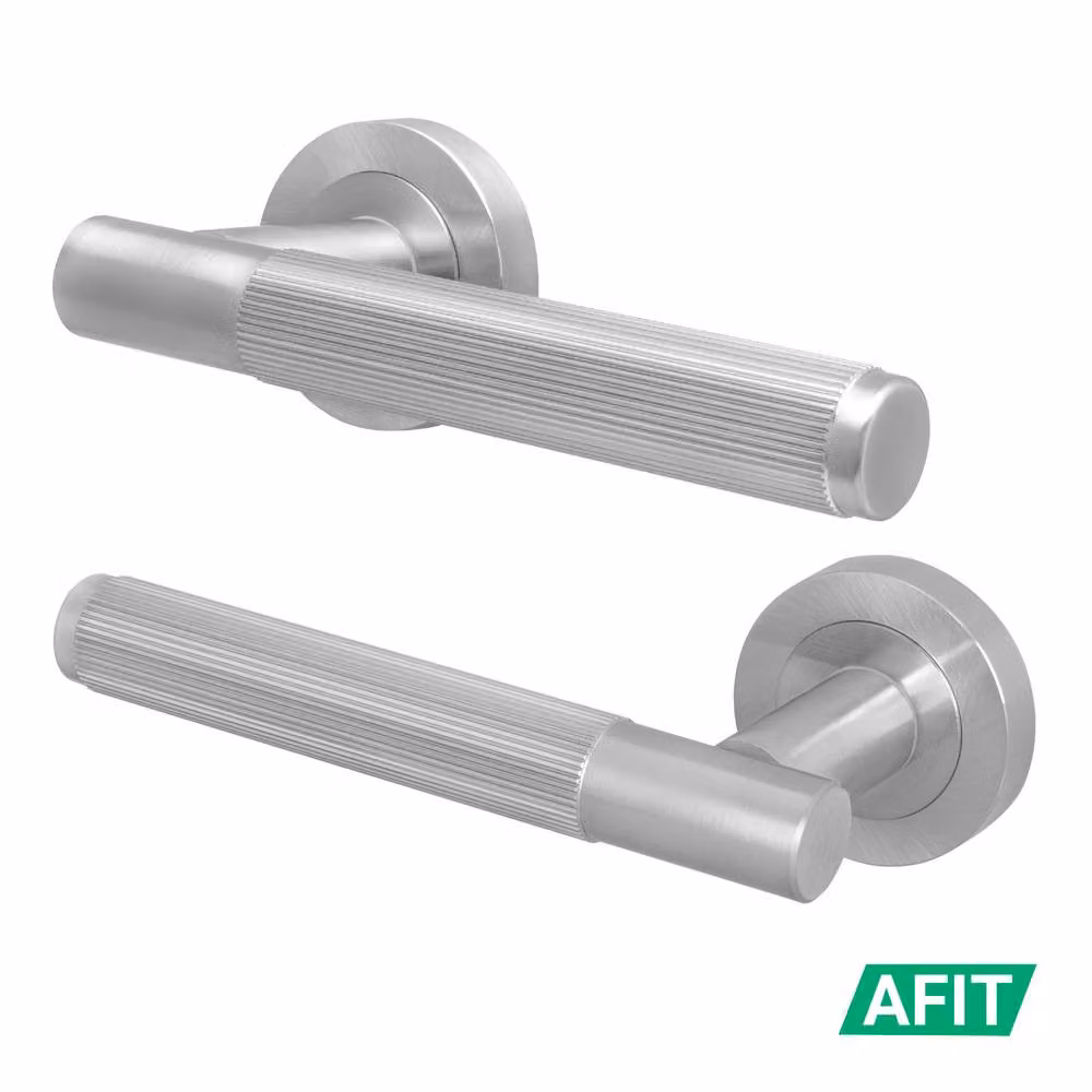 AFIT Satin Nickel Fire Door Handle, Silver Brushed Aluminium Internal Lever On Rose, W: 150 mm – 2