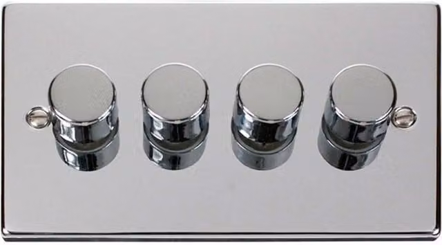 SE Home 4 Gang 2 Way LED 100W Trailing Edge Dimmer Light Switch in Polished Chrome and Metallic Silver