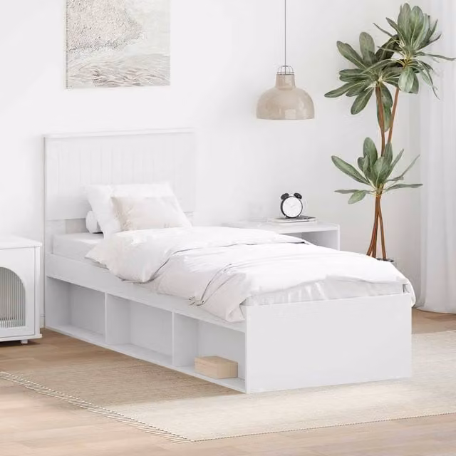 Berkfield Home Modern White Bed Frame with Headboard in Pine and Engineered Wood, W: 75 cm, L: 190 cm