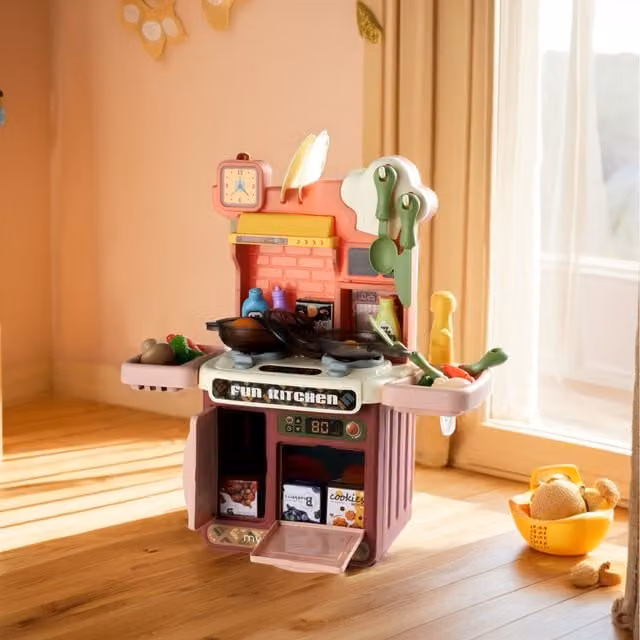 Livingandhome Red Plastic Kitchen Playset with Sounds and Lights