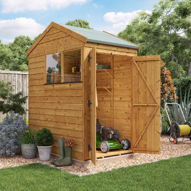 BillyOh Switch Overlap Apex Wooden Garden Shed with Window and Double Doors, Brown