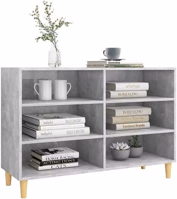 Berkfield Home Concrete Grey Sideboard in Engineered Wood, W/D/H: 103.5 x 35 x 70 cm