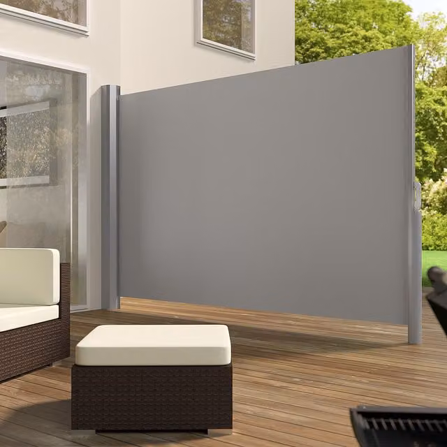 tectake Retractable Roller Garden Privacy Screen in Grey, Wall-Mounted Polyester and Aluminium