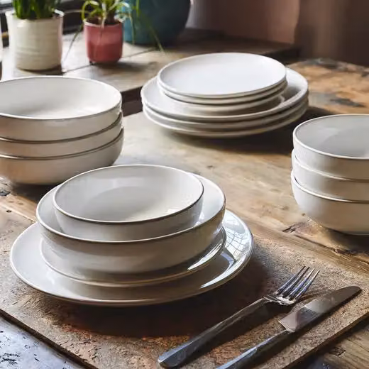 Cooks Professional 16 Piece Nordic Reactive Glaze Stoneware Dinnerware Set in White and Grey – 2