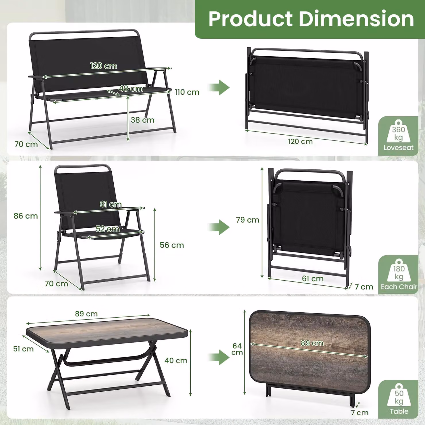 Costway 4 Piece Outdoor Conversation Set with Powder Coated Steel Metal Frame and Upholstered Cushions in Black – 2