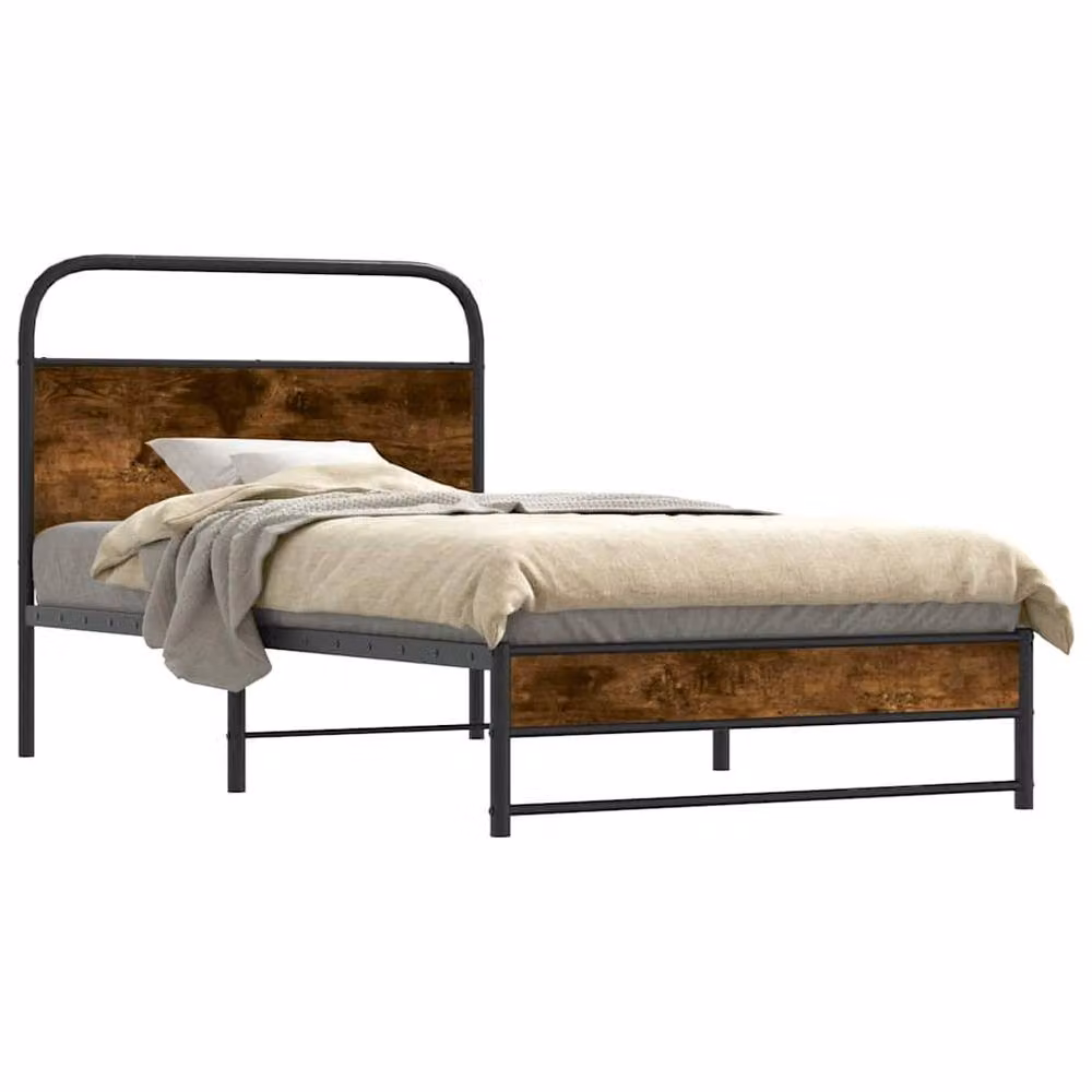 Berkfield Home Bed Frame in Smoked Oak and Brown Engineered Wood, W/D/H: 90 x 190 cm – 2
