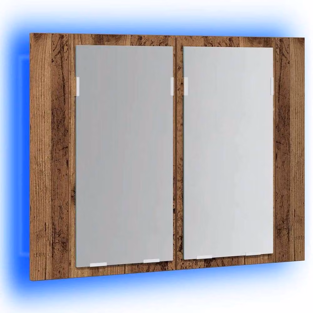 Berkfield Home LED Mirror Cabinet in Old Wood Brown, W/D/H: 60 x 12 x 45 cm – 4