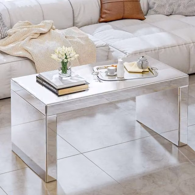 Comfy Living Ltd Rectangular Mirrored Glass Coffee Table in Silver – 1