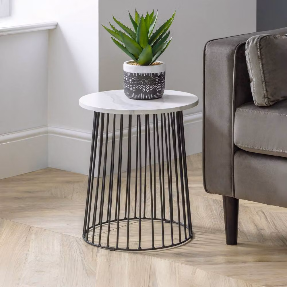 Cheshire Torridon Round Lamp Table in White Marble and Black – 2