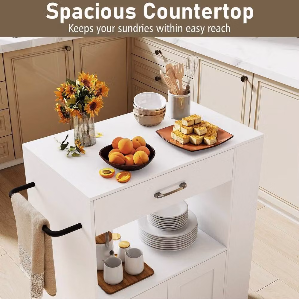 EONLION Modern Rolling Kitchen Island on Wheels in White – 4