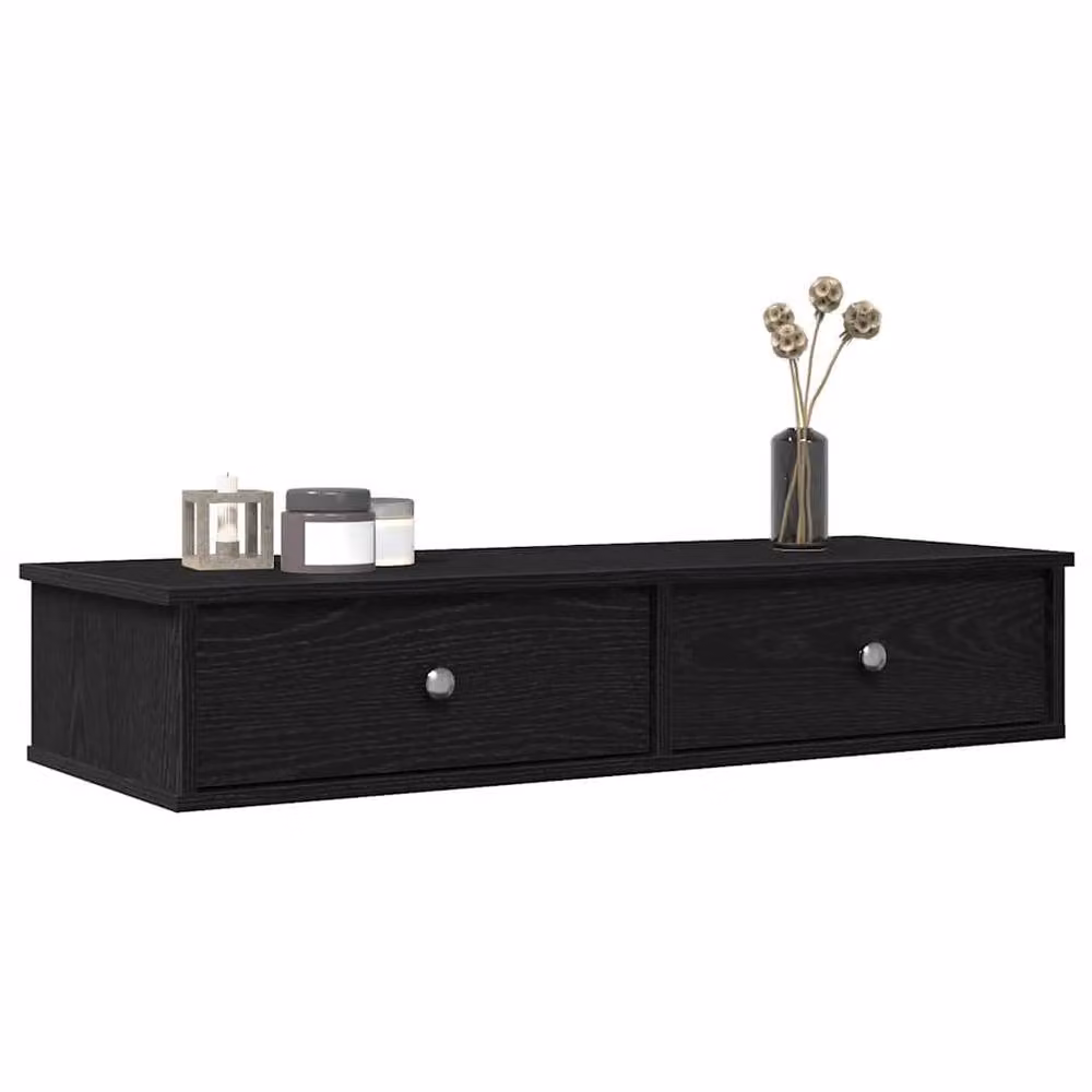 Berkfield Home Wall Mounted Shelf with Drawers in Black, W: 100 cm, D: 37.5 cm, H: 19 cm – 2