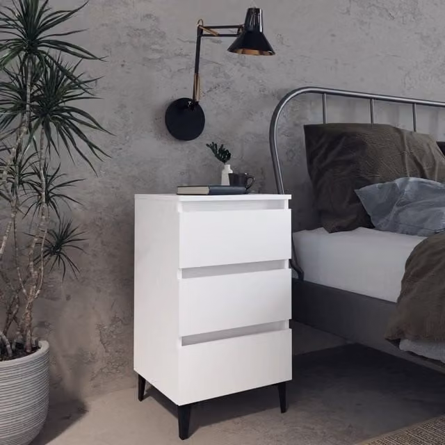 Berkfield Home Bed Cabinet with Metal Legs in White, W: 40 cm, D: 35 cm, H: 69 cm – 1