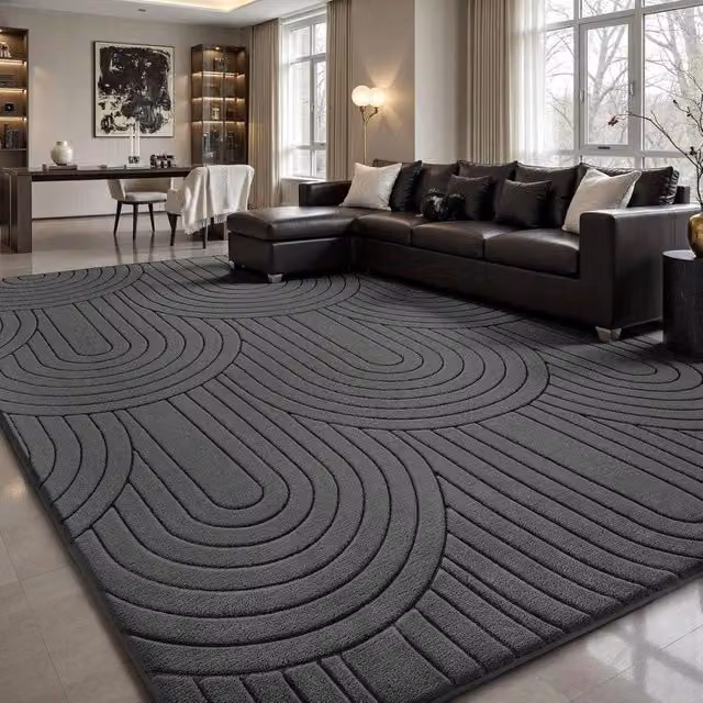 PAWNORA Dark Grey Soft Fluffy Anti-Slip Geometric Rug, W: 200 cm, D: 300 cm – 1