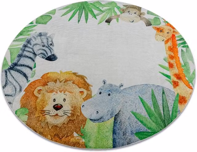 RugsX Bambino Round Kids Motif Rug in White and Multicolour, Diameter: 160 cm