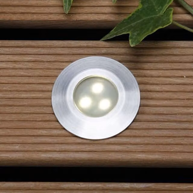 Techmar Round Stainless Steel Recessed LED Garden Ground Light in Silver with Warm White Light