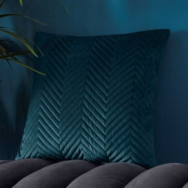 Portfolio Home Pinsonic Velvet Filled Square Cushion in Petrol Blue, W/D/H: 43 x 43 x 43 cm