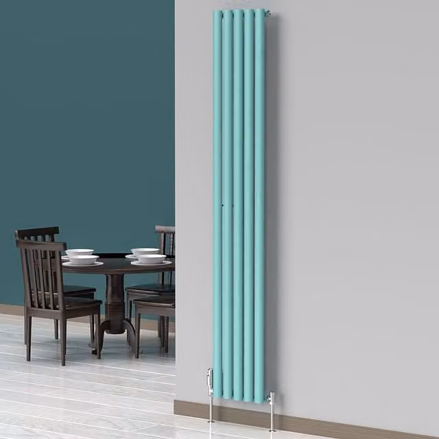 Lux Heat Oval Coloured Vertical Radiator in Light Aqua Green, H 180 cm x W 30 cm