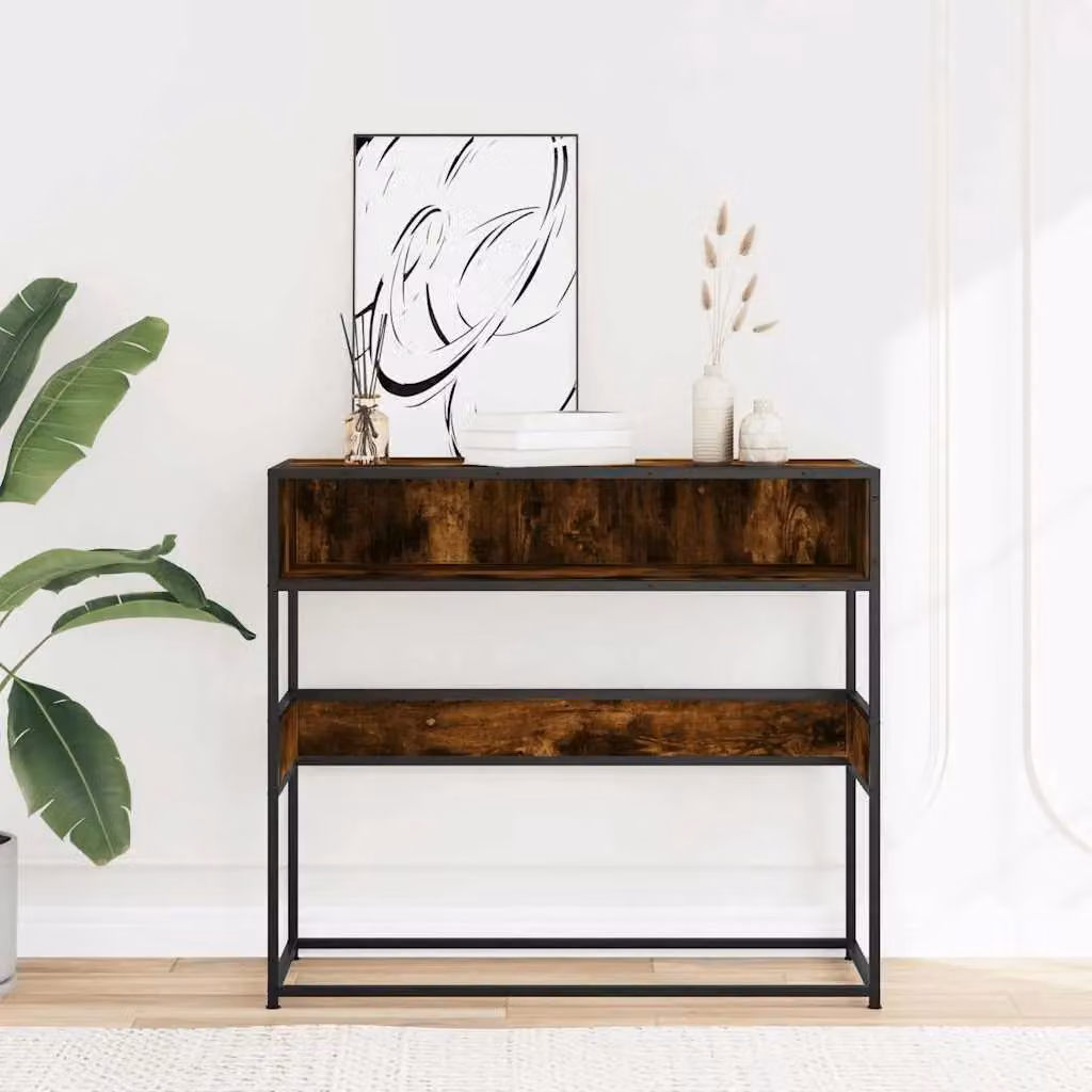 Berkfield Home Smoked Oak Console Table in Brown, W/D/H: 90 x 35 x 80 cm – 3