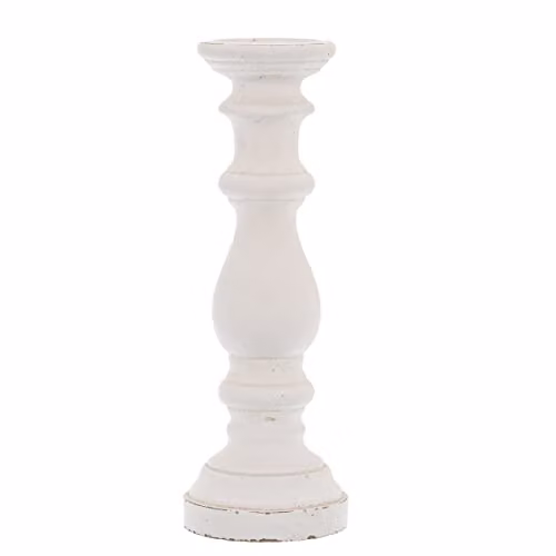 Hill Interiors Rustic White Ceramic Pillar and Taper Candle Holder, H 45 cm x W 16 cm x D 16 cm
