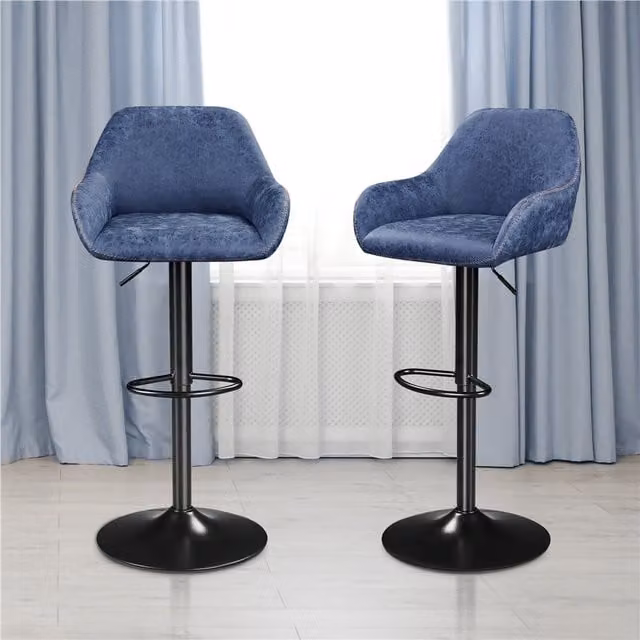 Yaheetech Set of 2 Blue PU Leather Swivel Bar Stools with Backrest