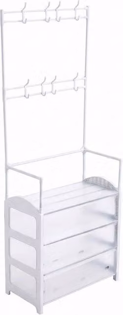 NESTLUNE White 4-Tier Metal Coat and Hat Stand with 8 Hooks and Shoe Rack, W/D/H: 60 x 31 x 158 cm – 1
