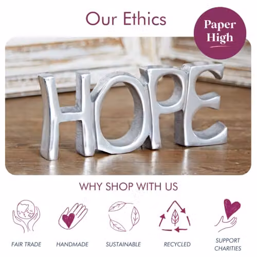 Paper High Reclaimed Metal Hope Sign in Silver, W: 19 cm x H: 8.5 cm – 5