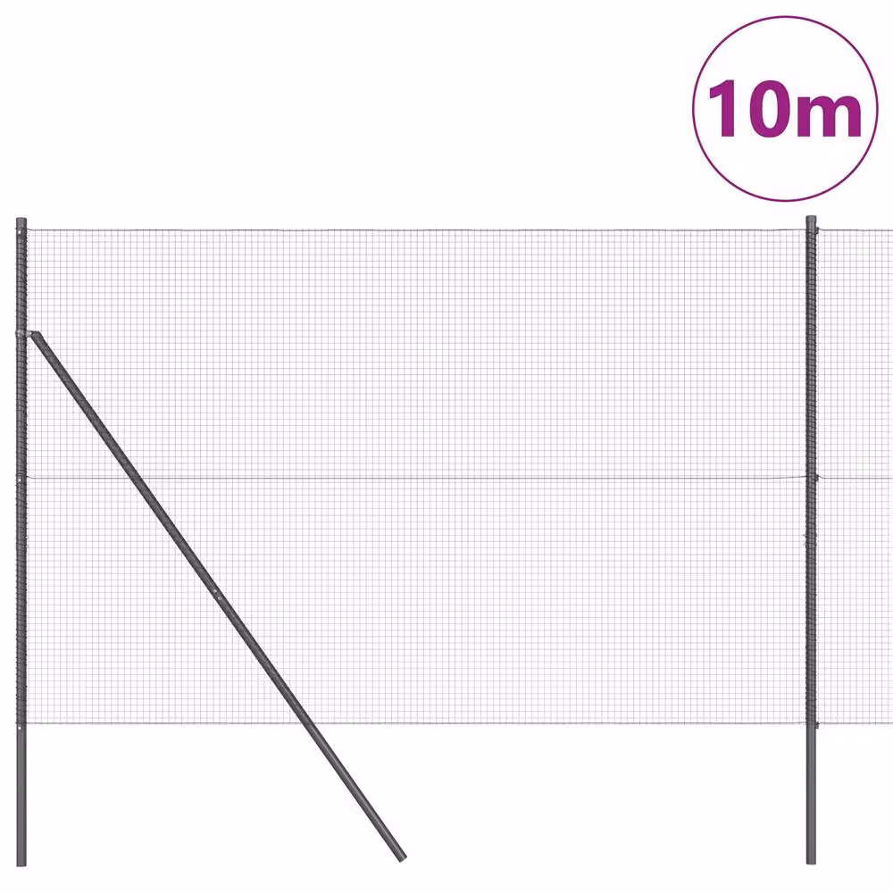 Berkfield Home Grey Steel Welded Wire Fence with 7 Round In-Ground Posts, W: 10 m, H: 1.5 m – 3