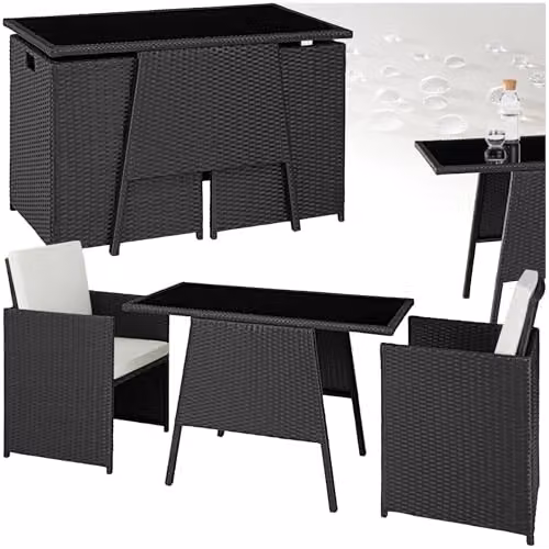 tectake Rattan Bistro Set with 2 Chairs and 1 Glass Top Table in Black – 1