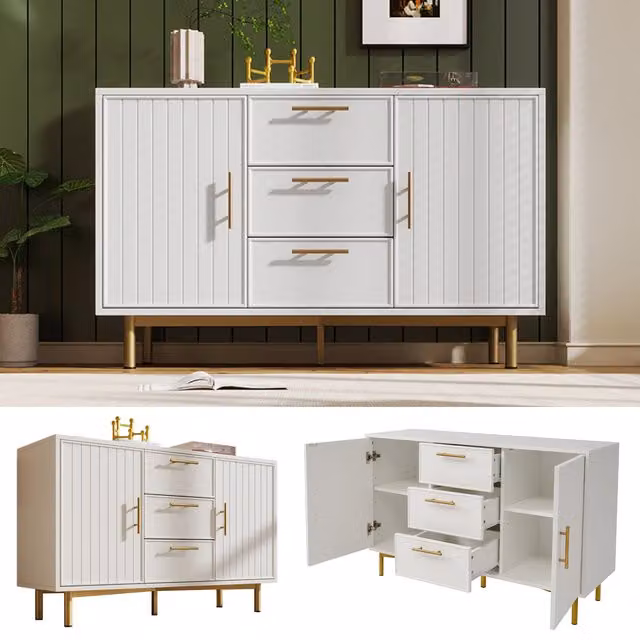 Matteo Sideboard Cabinet and Chest of Drawers in White for your Living Room, W/D/H: 120 x 40 x 75 cm