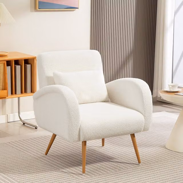 HOMCOM Modern Tub Accent Chair with Armrests in Beige Bouclé Fabric