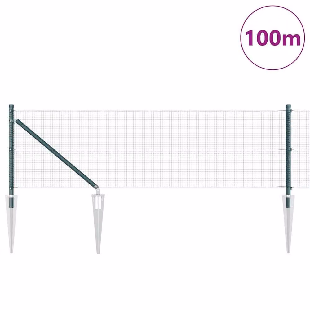 Berkfield Home Green Steel Welded Wire Fence with 13 In-Ground Spike Posts, W: 0.4 m, L: 100 m – 1