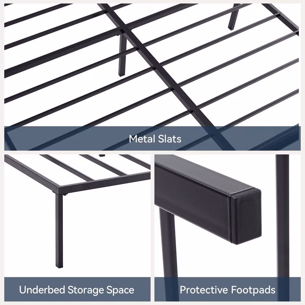 MCC Direct Florence Metal Bed Frame and Mattress Base, Black, W: 140 cm, D: 200 cm – 3