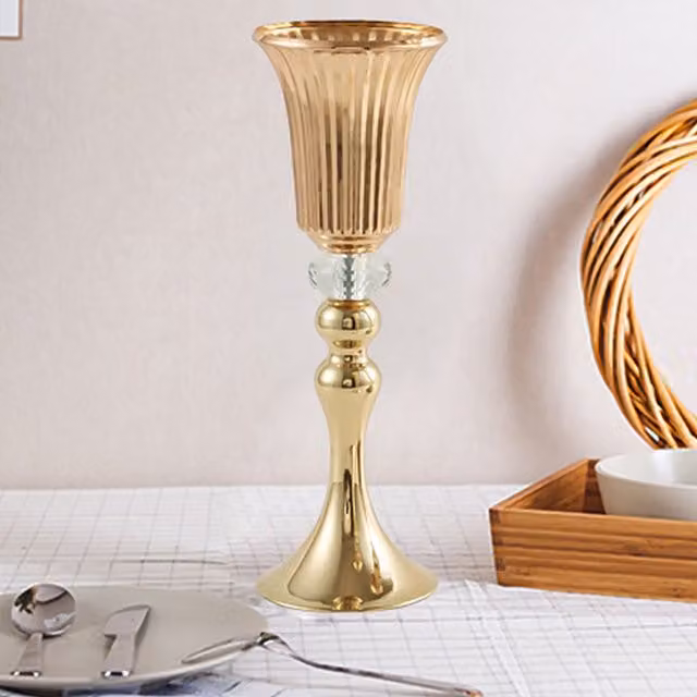 Livingandhome Mermaid Ornament Flower Arrangement and Candle Holder in Gold and Yellow Metal