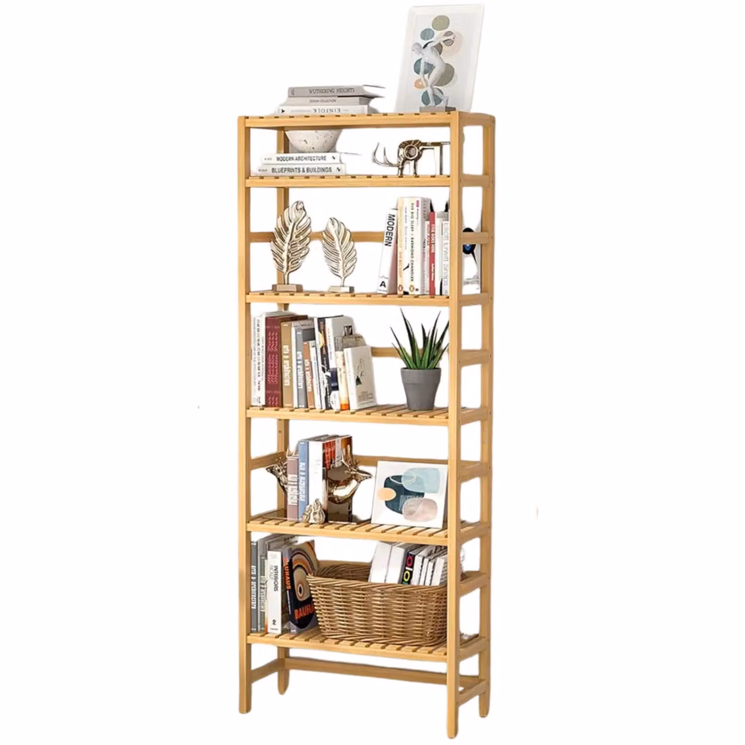 Rafaelo Mobilia 6 Tier Brown Bamboo Storage Rack with Adjustable Shelves, H 161.0 x W 60.0 x D 18.0 cm – 3