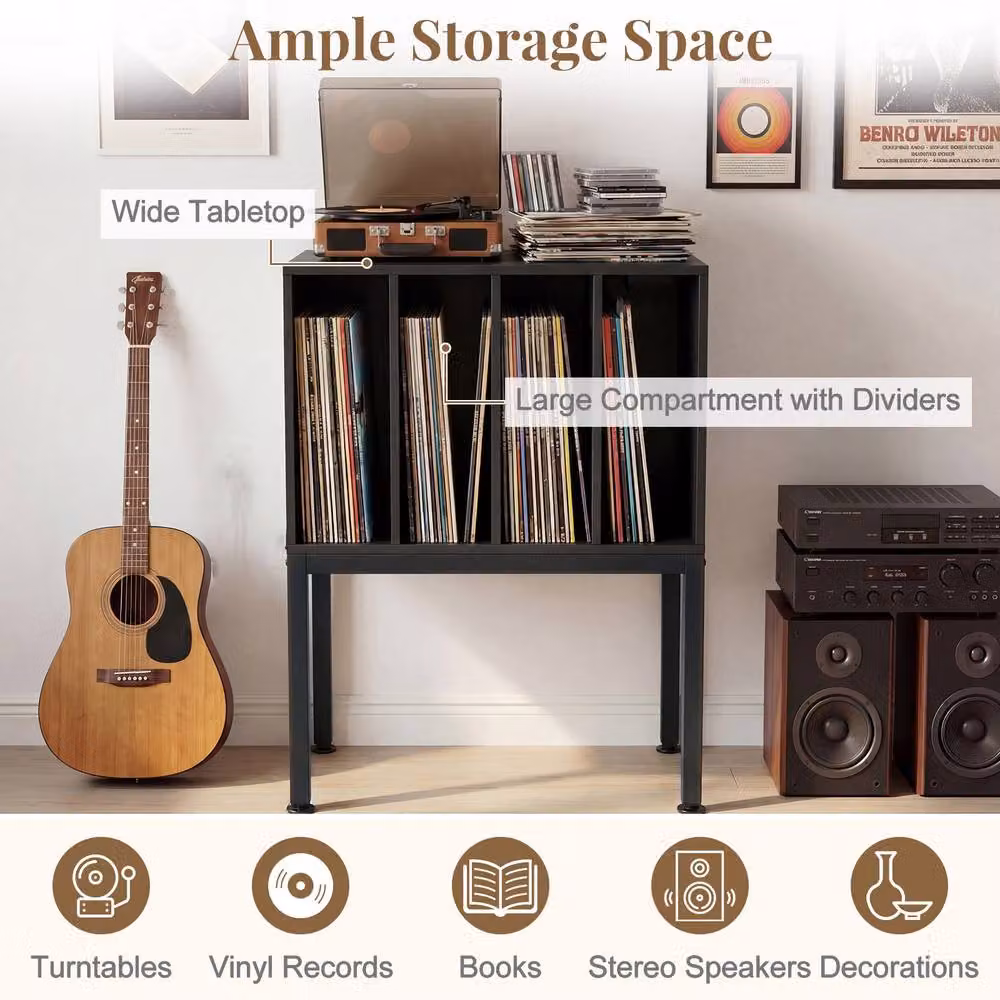 Costway Record Player Stand and Side Table with Vinyl Storage Shelves in Black – 5