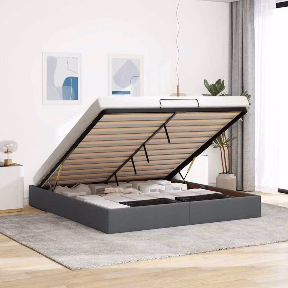 Berkfield Home Super King Ottoman Bed Frame in Dark Grey Fabric with Lift Up Base – 2