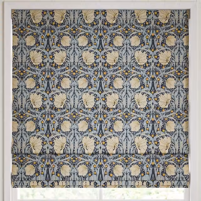 William Morris Pimpernel Made to Measure Blackout Roman Blind in Indigo Blue Floral Design