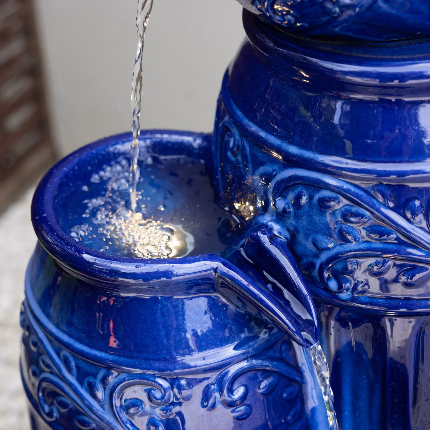 Primrose Blue Ceramic Cascading Vase Water Feature with LED Lights, Height: 87 cm – 4