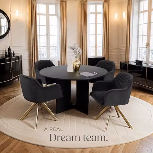 tectake Set of 4 Black and Gold Velvet Swivel Dining Chairs with Armrests and Steel Legs – 2