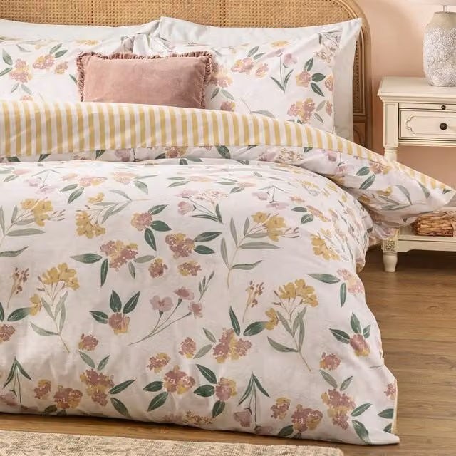 Betsie Floral Printed Cotton Duvet Cover Set, Yellow and Multicolour, W/D/H: 180 x 200 cm