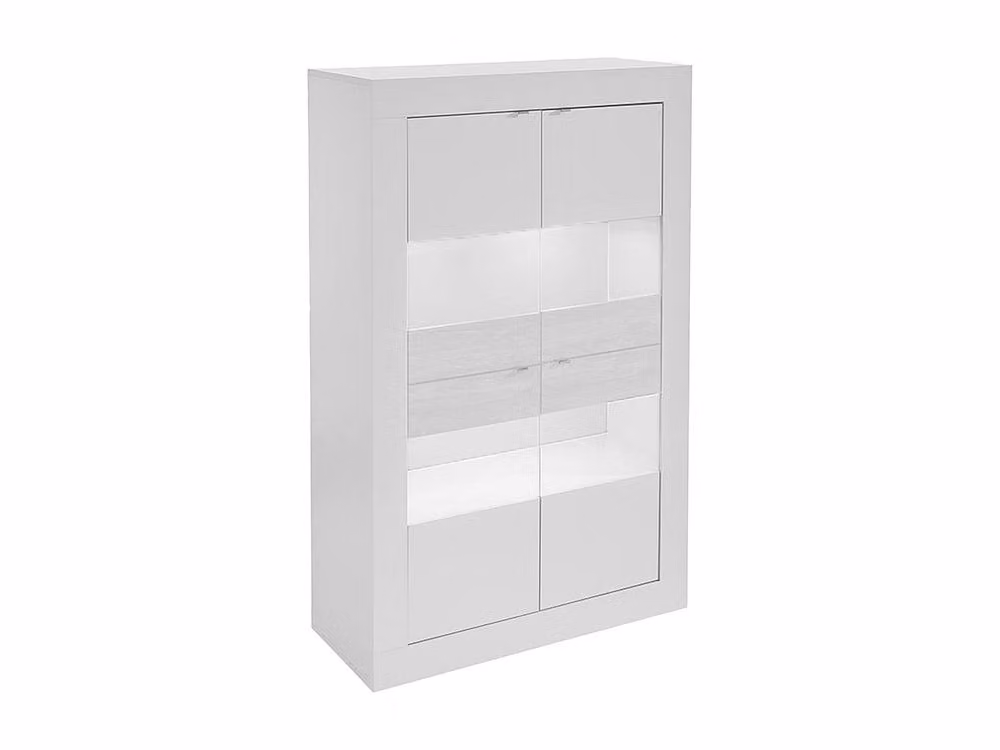 Vente-unique COMETE Modern Lacquered White Display Cabinet with 4 Glass Doors and Integrated LED Lighting, W/D/H: 162 x 43 x 47 cm – 2
